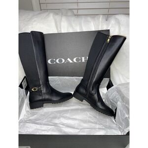 Coach Faith Black Leather Riding Boots Size 5B